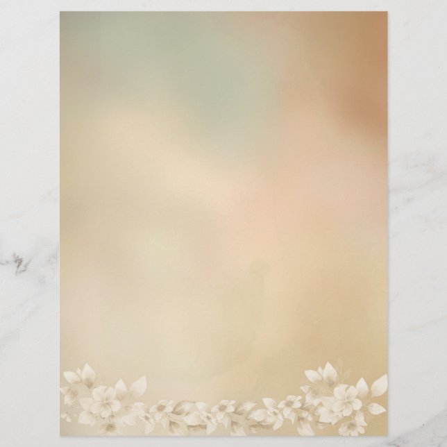 White Floral on Earth Tones Stationery Paper (Front)