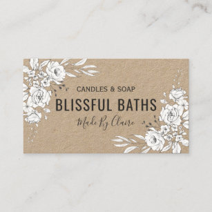 White Floral On Kraft Homemade Soap And Candle Business Card