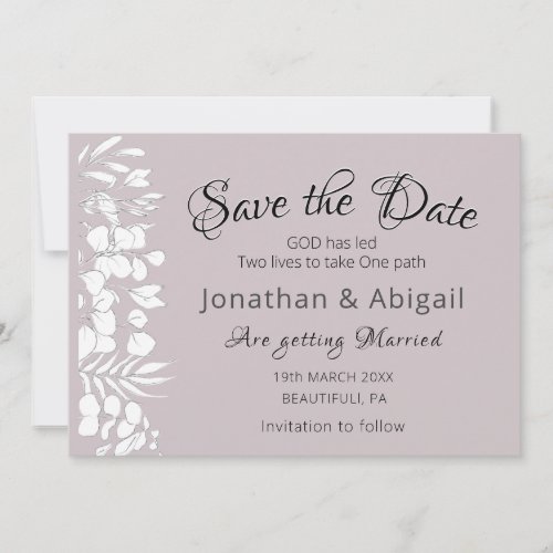 White Floral on Lavender Inspirational Wedding Save The Date