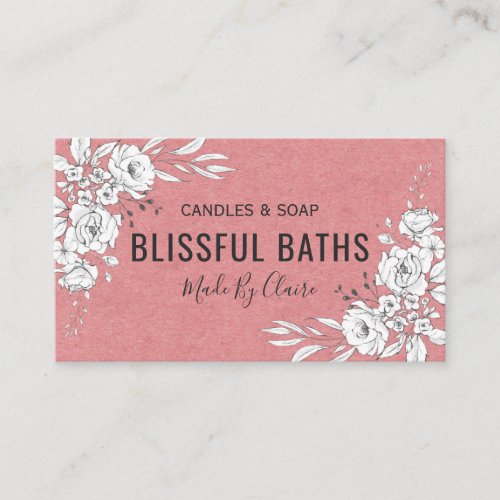 White Floral On Pink Homemade Soap And Candle Business Card