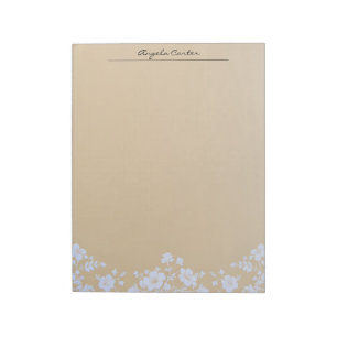White Floral on Tan Notepad