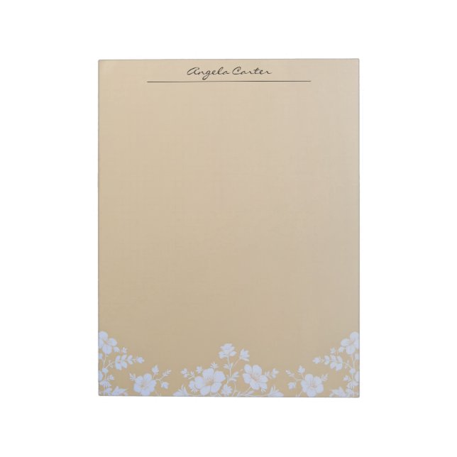 White Floral on Tan Notepad (Rotated)