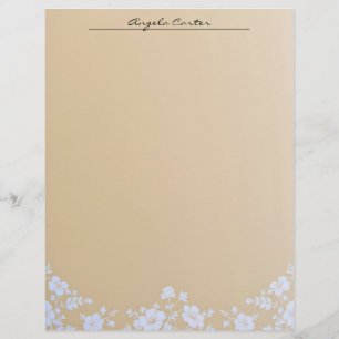 White Floral on Tan Stationery Paper