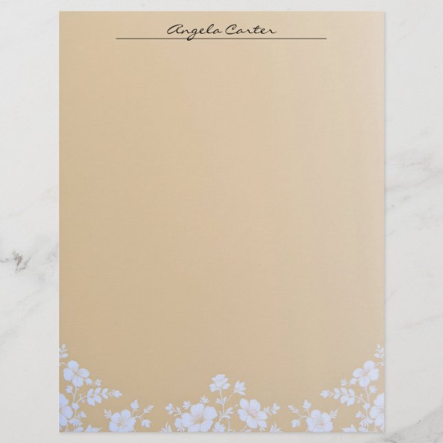 White Floral on Tan Stationery Paper (Front)