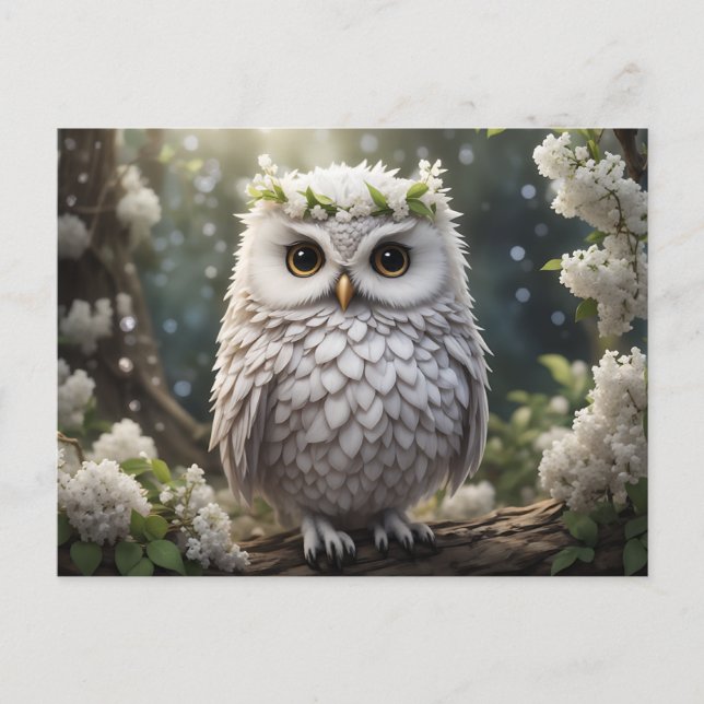 White Floral Owl Postcard (Front)