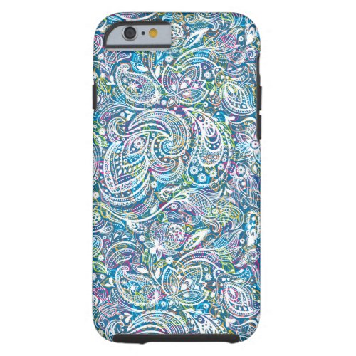 White Floral Paisley And Colorful Background Tough iPhone 6 Case