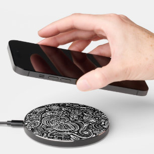 White floral paisley black background wireless charger