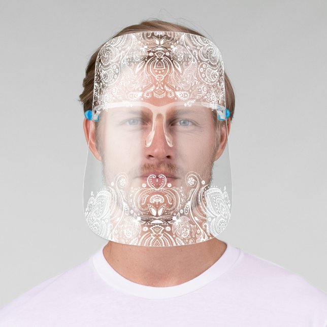 White floral paisley border face shield (Insitu)