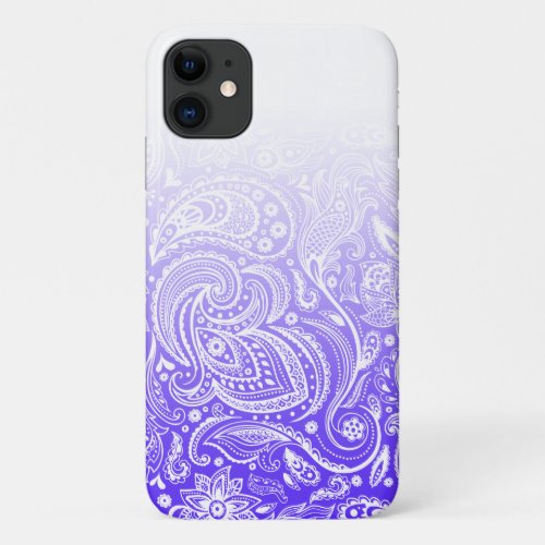 White floral paisley on blue and white ombre iPhone 11 case