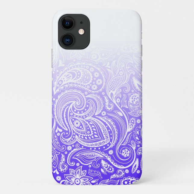 White floral paisley on blue and white ombre Case-Mate iPhone case (Back)