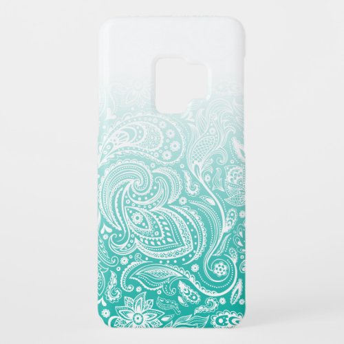 White floral paisley on turquoise and white ombre Case_Mate samsung galaxy s9 case