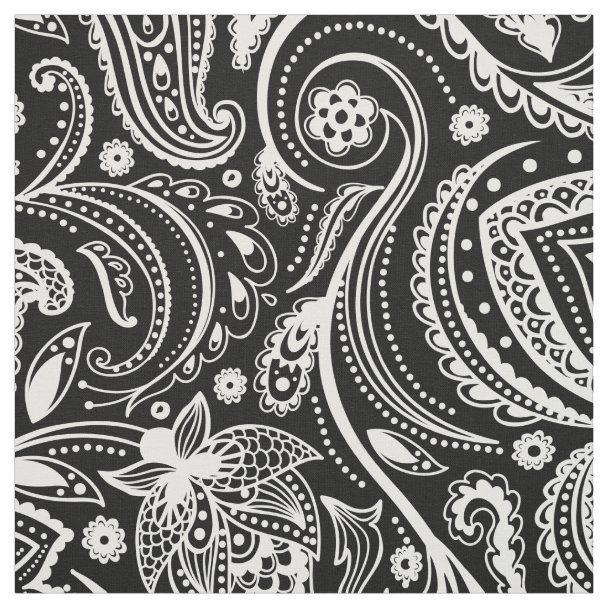 Paisley pattern, Black, White and Red Fabric | Zazzle.com