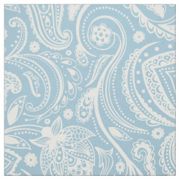 White Floral Paisley Over Custom Blue background Fabric