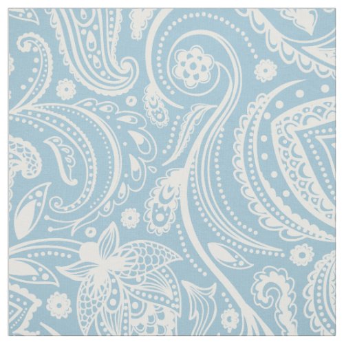 White Floral Paisley Over Custom Blue background Fabric