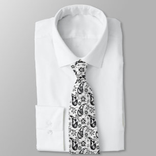 White Floral Paisley Pattern Design Neck Tie