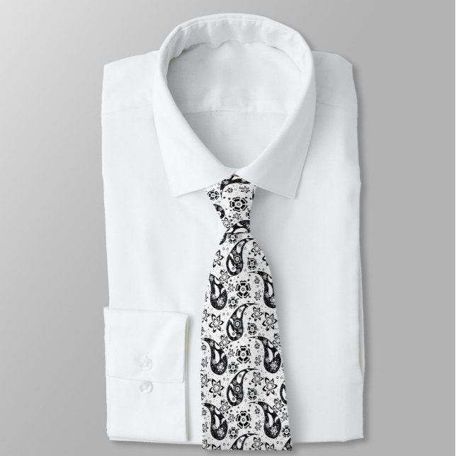 White Floral Paisley Pattern Design  Neck Tie (Creator Uploaded)