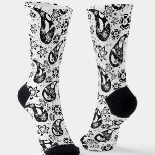 White Floral Paisley Pattern Design Socks