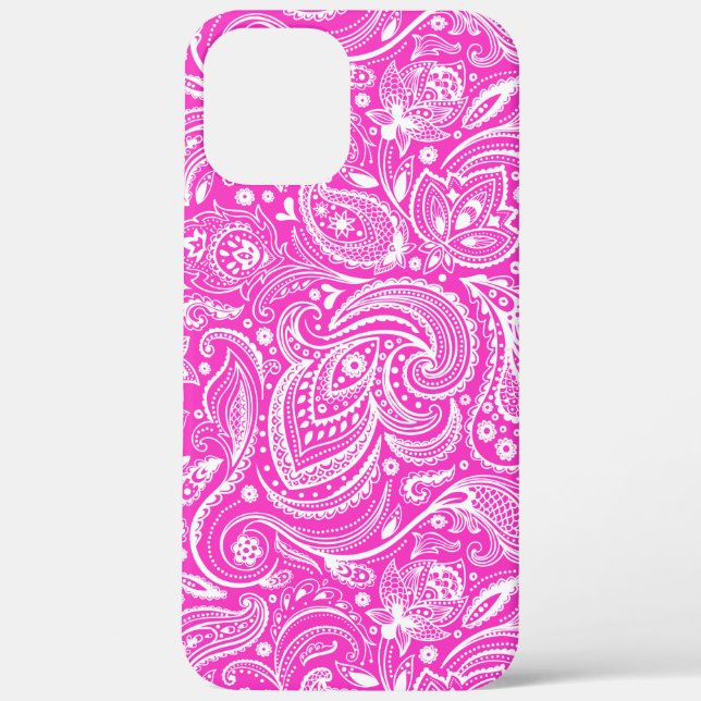White floral paisley pattern on hot pink Case-Mate iPhone case (Back)