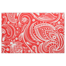 White floral paisley pattern on red fabric