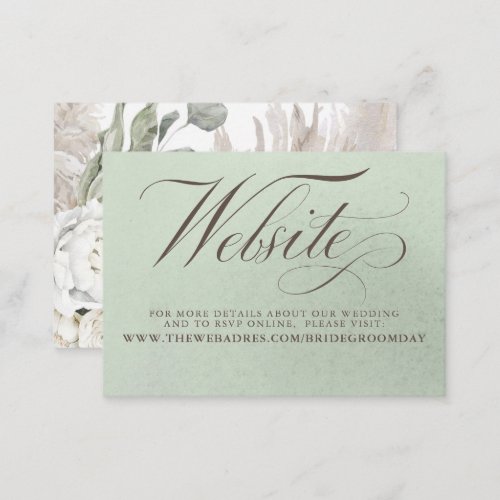 White Floral Pampas Grass Sage Wedding Website Enclosure Card
