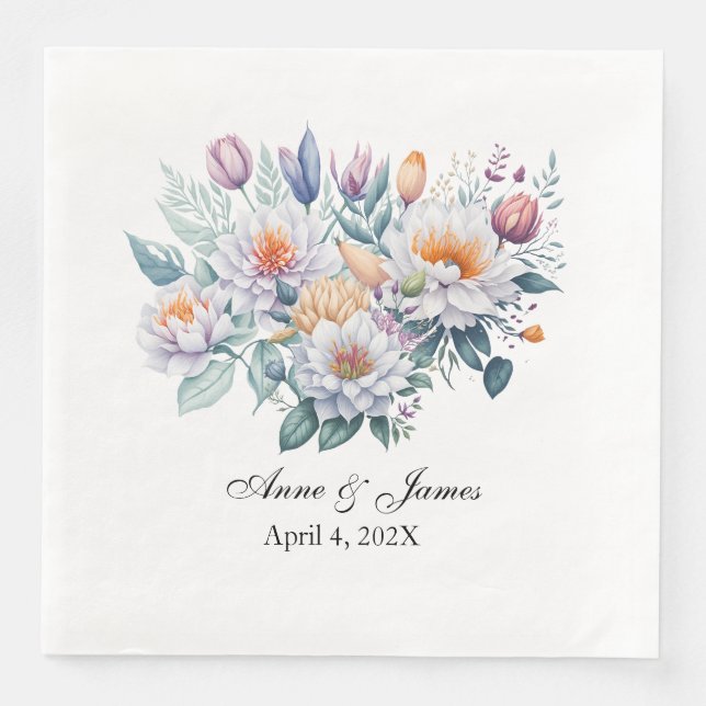 White Floral  Paper Dinner Napkins (Front)