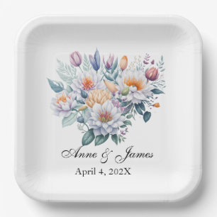 White Floral  Paper Plates