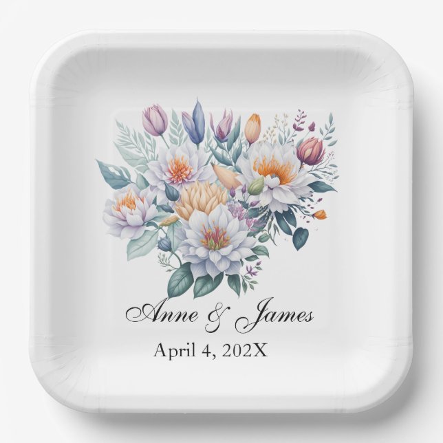 White Floral  Paper Plates (Front)