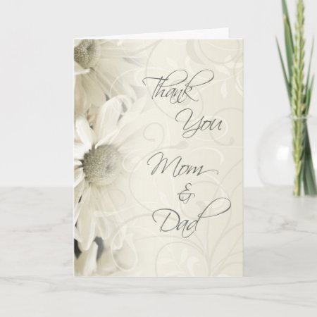White Floral Parents  Wedding Day Thank You Card