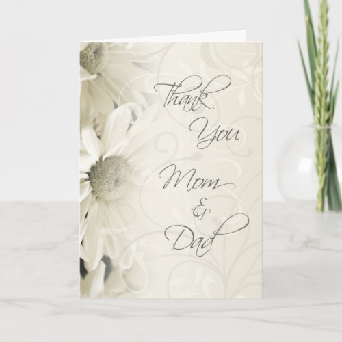 White Floral Parents  Wedding Day Thank You Card