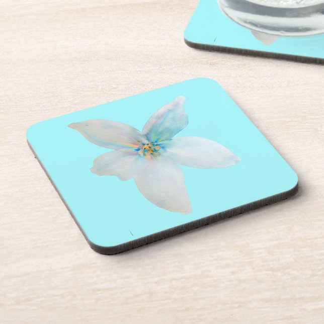 White floral pastel flower watercolor beverage coaster (Left Side)