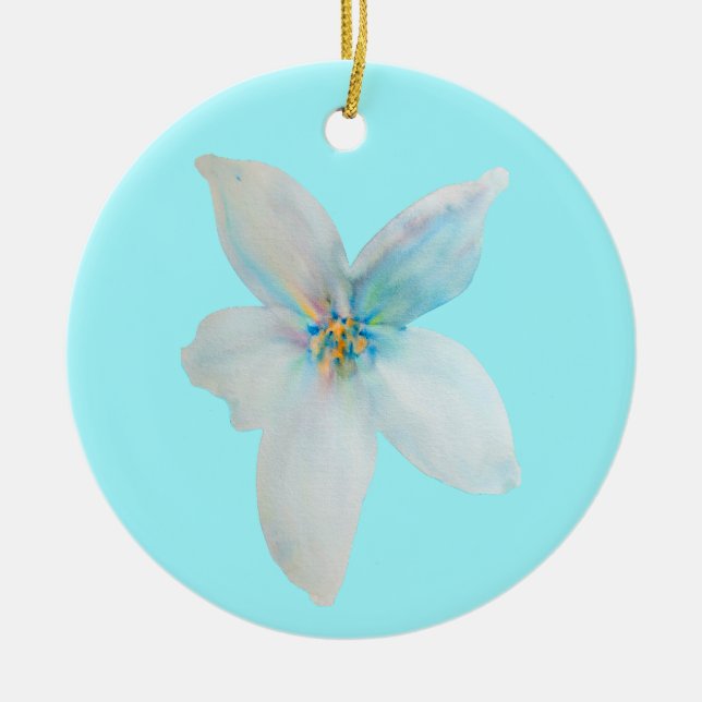 White floral pastel flower watercolor ceramic ornament (Front)