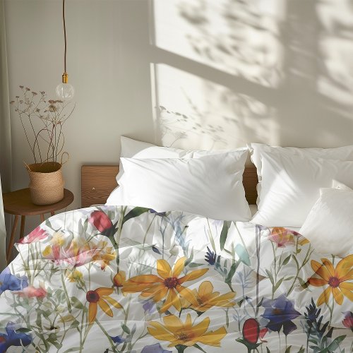  White Floral Pattern AP73 Watercolor Soothing Duvet Cover