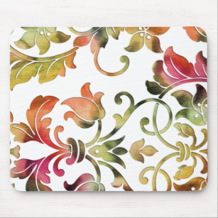 White Floral Pattern Damask Mouse Pad