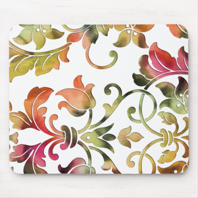 White Floral Pattern Damask Mouse Pad (Front)