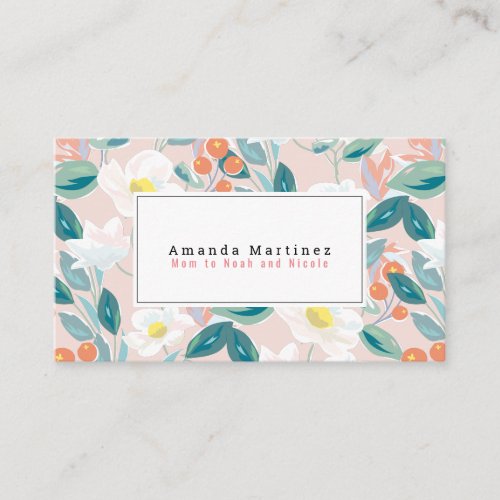 White Floral Pattern Light Pink Mommy Business Card