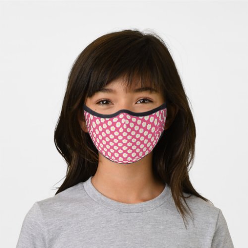 White Floral Pattern Monogrammed Hot Pink Premium Face Mask