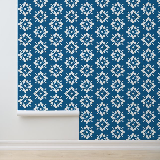 White floral pattern on blue wallpaper  (Application)