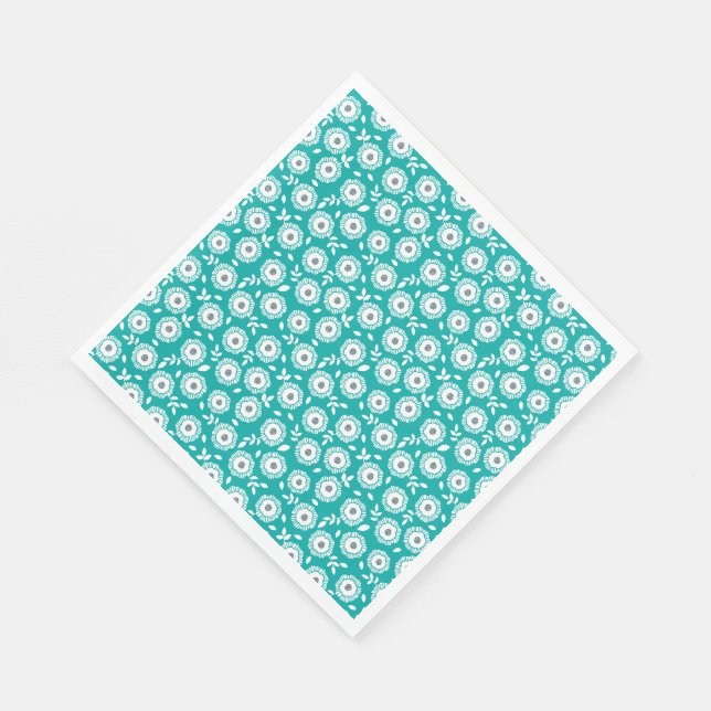 White floral pattern on turquoise background napkins (Corner)