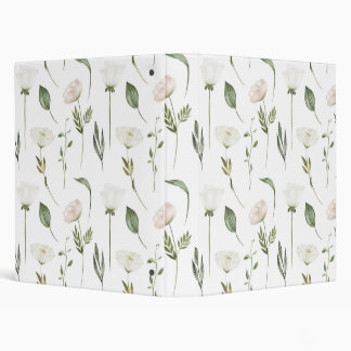 White Floral Pattern on White Background 3 Ring Binder