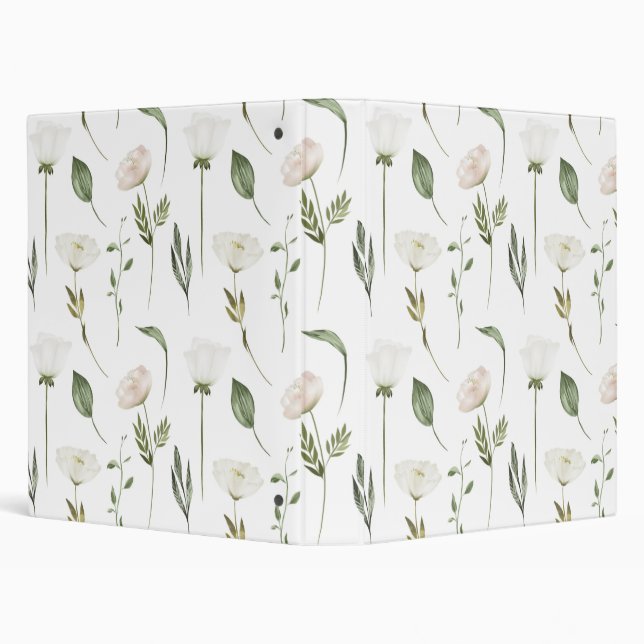 White Floral Pattern on White Background 3 Ring Binder (Background)