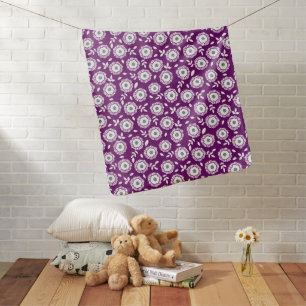 White floral pattern purple background baby blanket