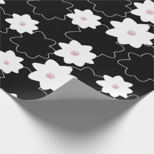 white floral pattern with pink pearls wrapping paper