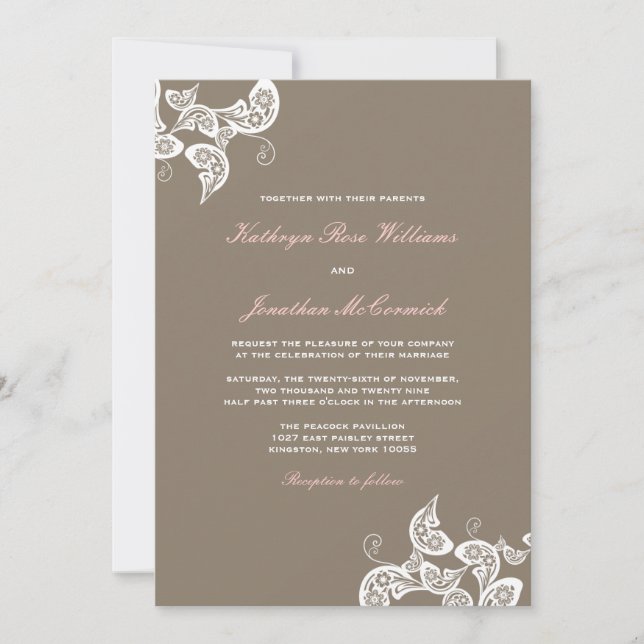 White Floral Peacock Elegant Boho Wedding Invite (Front)
