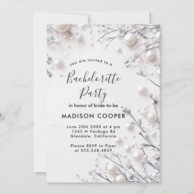 White floral pearls Bachelorette party Invitation (Front)