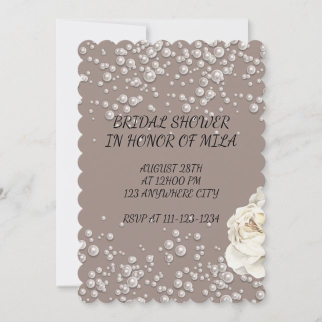 White floral pearls bridal shower invitation  (Front)