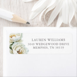 White Floral Peonies Personalized Label