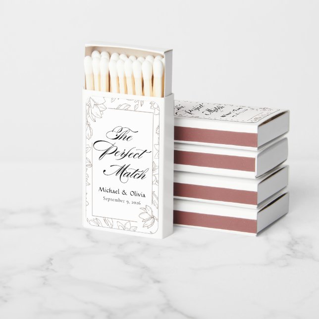White & Floral Perfect Match Wedding Matches (Stacked)