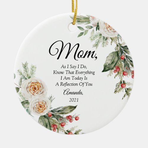 White Floral Personalised Mother of the Bride Ceramic Ornament
