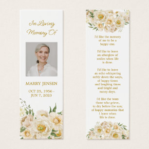 White Floral Photo Funeral Memorial Bookmark