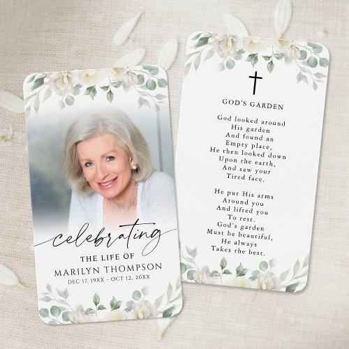 White Floral Photo God's Garden Prayer Card